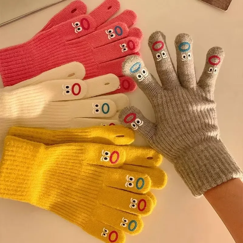 Funny Knitted Gloves Winter Women Girls Solid Color Warm Open Mouth Gloves Soft Comfortable Versatile Gloves Fashion Accessories