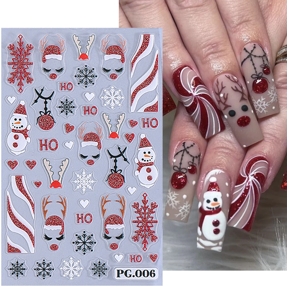 Autocollants 5D à Paillettes de Noël pour Nail Art, Bonhomme de Neige d'Hiver, Bonbons, Biscuits, Glissières Adhésives, Fournitures pour Ongles, Décoration de Manucure