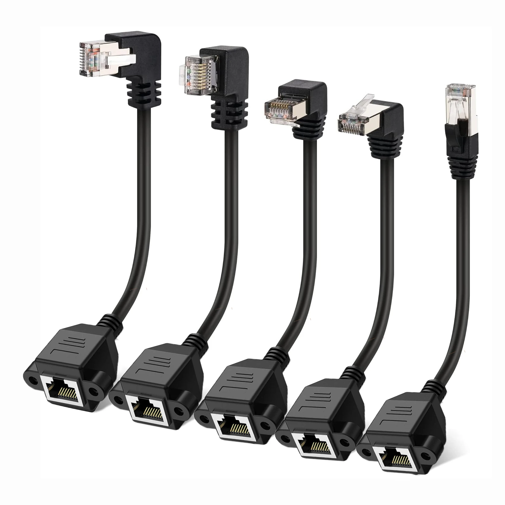 

0.3M/1FT 90 Degree UP/Down/Left/Right Angle RJ45 Male to Female Extension Cord Cat5E Ethernet Screw Panel Mount Network Cable