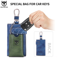 BULLCAPTAIN Genuine Leather Men's Keycase Housekeeper Stand Car Keychain Portable Color Block Keychain Storage Keycase 477