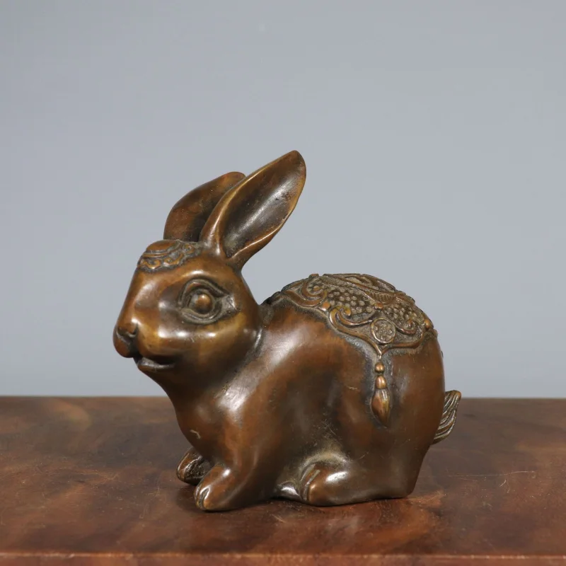 , fortune , pair of rabbits, brass rabbit zodiac ornament, copper craft decoration