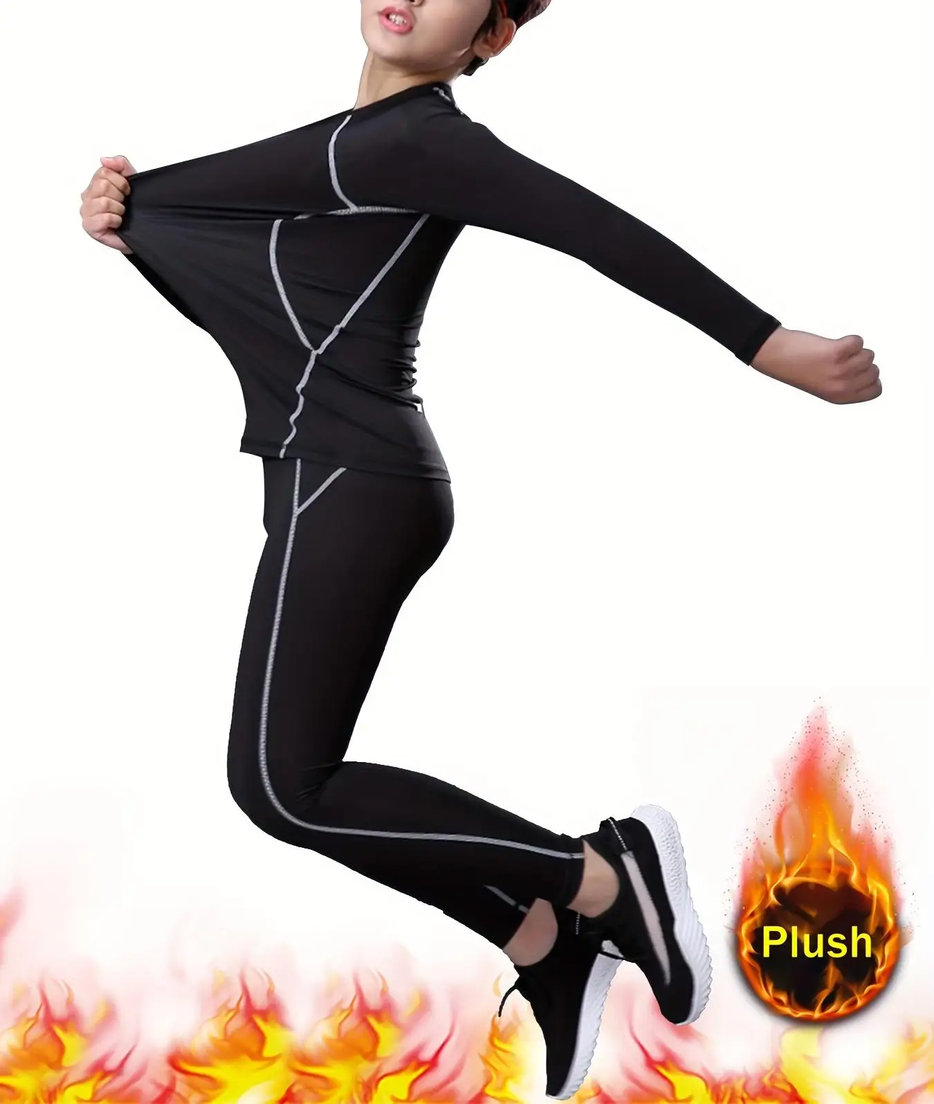 الأطفال الجوارب الرياضية طويلة الأكمام ، كرة السلة ، كرة القدم ، اللياقة البدنية ، الجري ، أفخم وسميكة مجموعة ، السراويل #1