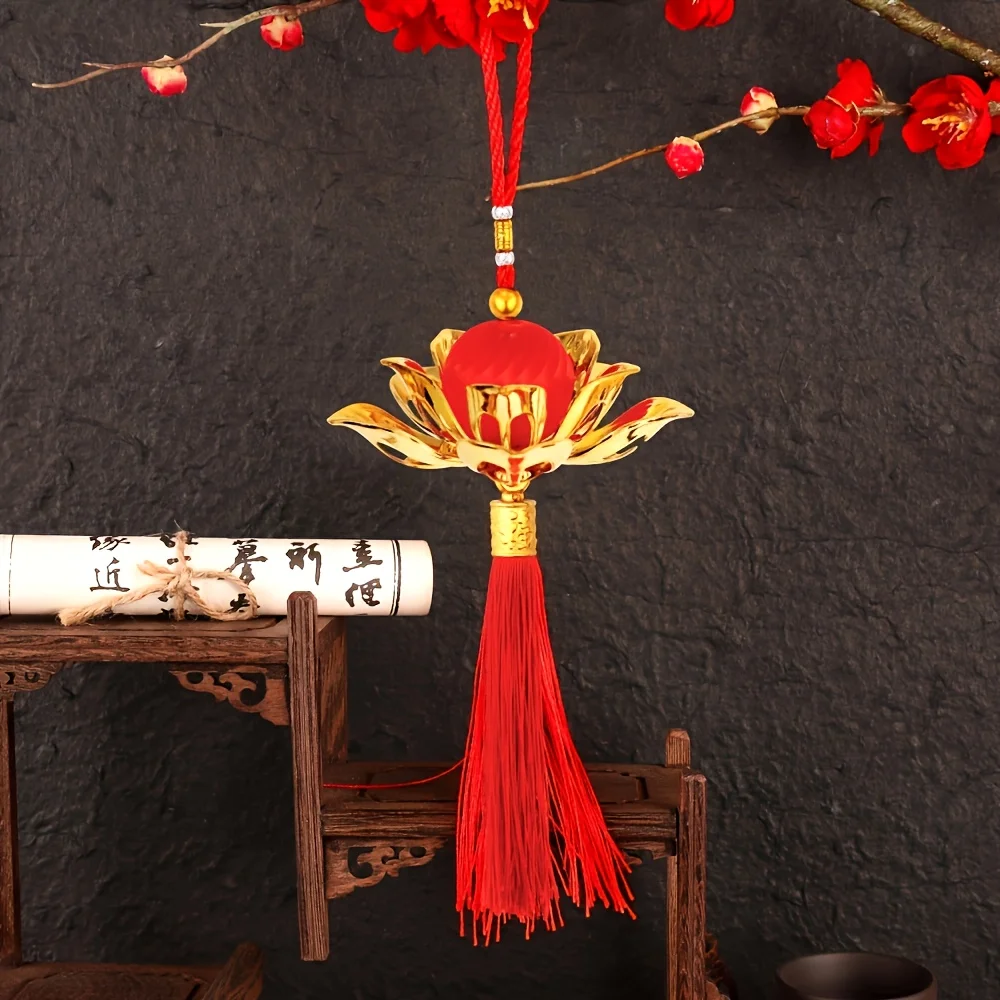 Linterna colgante de flor de loto de estilo chino, decoración colgante con borla roja, adorno festivo para interiores y exteriores, decoración del hogar, 1 ud.