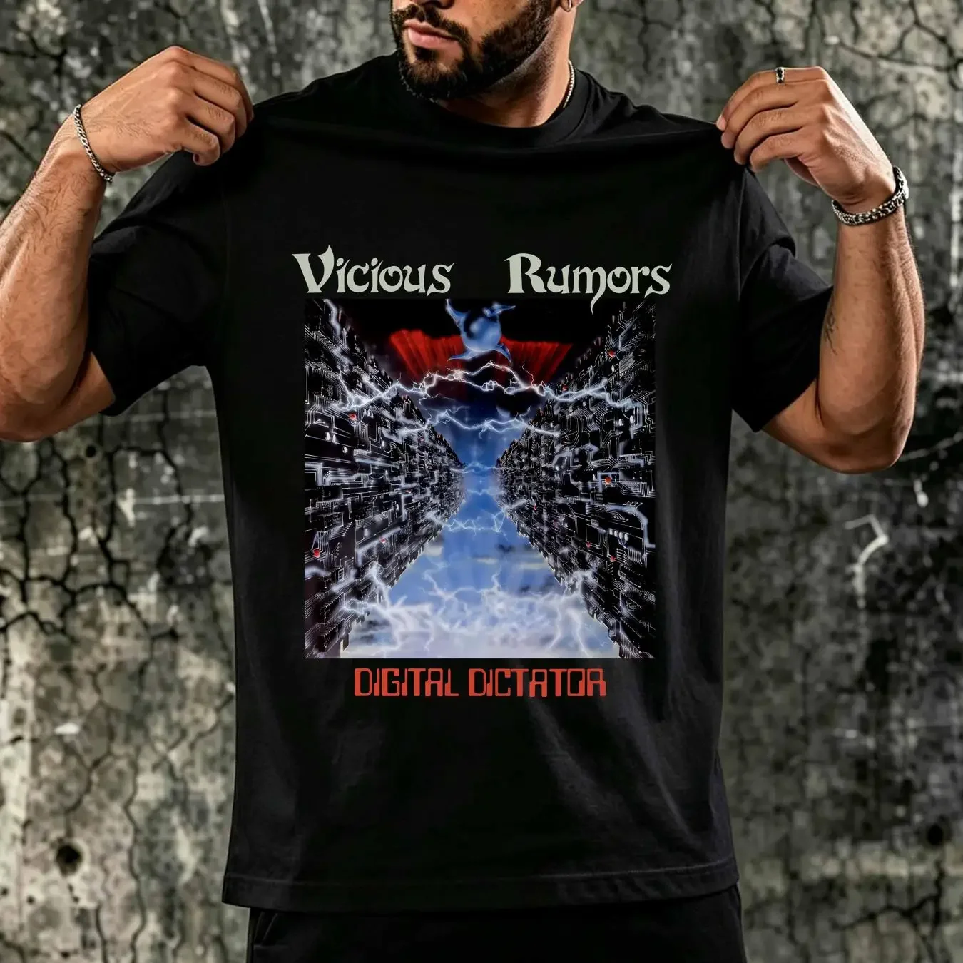 washed T Shirt VICIOUS RUMORS DIGITAL DICTATOR  Black Men S to 5XL PM1455 vintage Washed Breathable Slightly streetwear Stylish