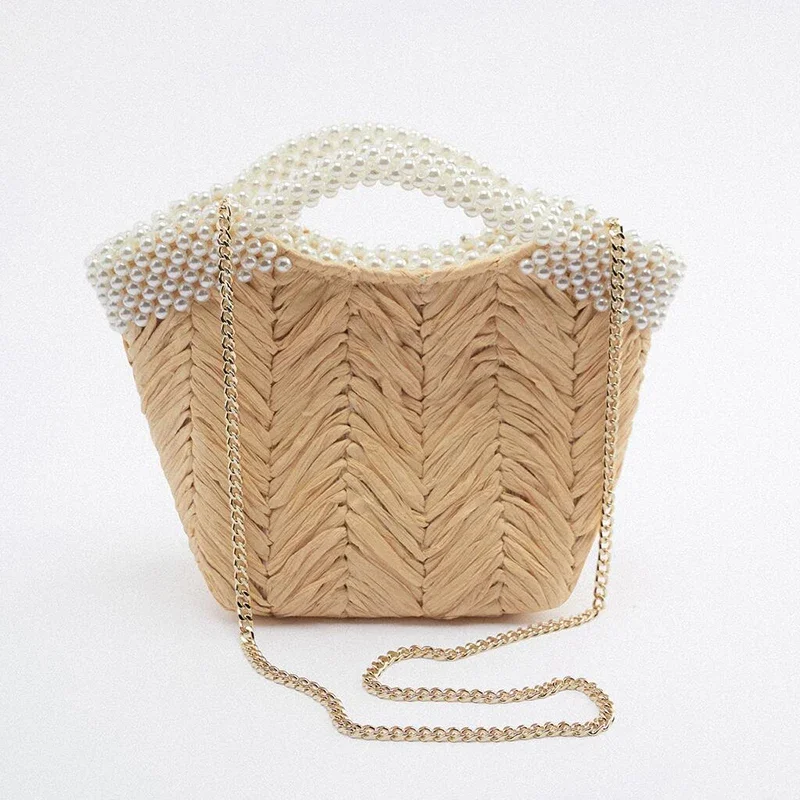 New Z Summer Luxury Branded Designer Bags Ladies Sweet Pearl Straw Bag Women Summer Rattan Bags Large Capacity Ladies Handbags