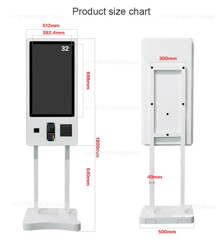 サーマルプリンター付き壁掛け式セルフサービスレジ、指で配線されたスクリーン、24インチ