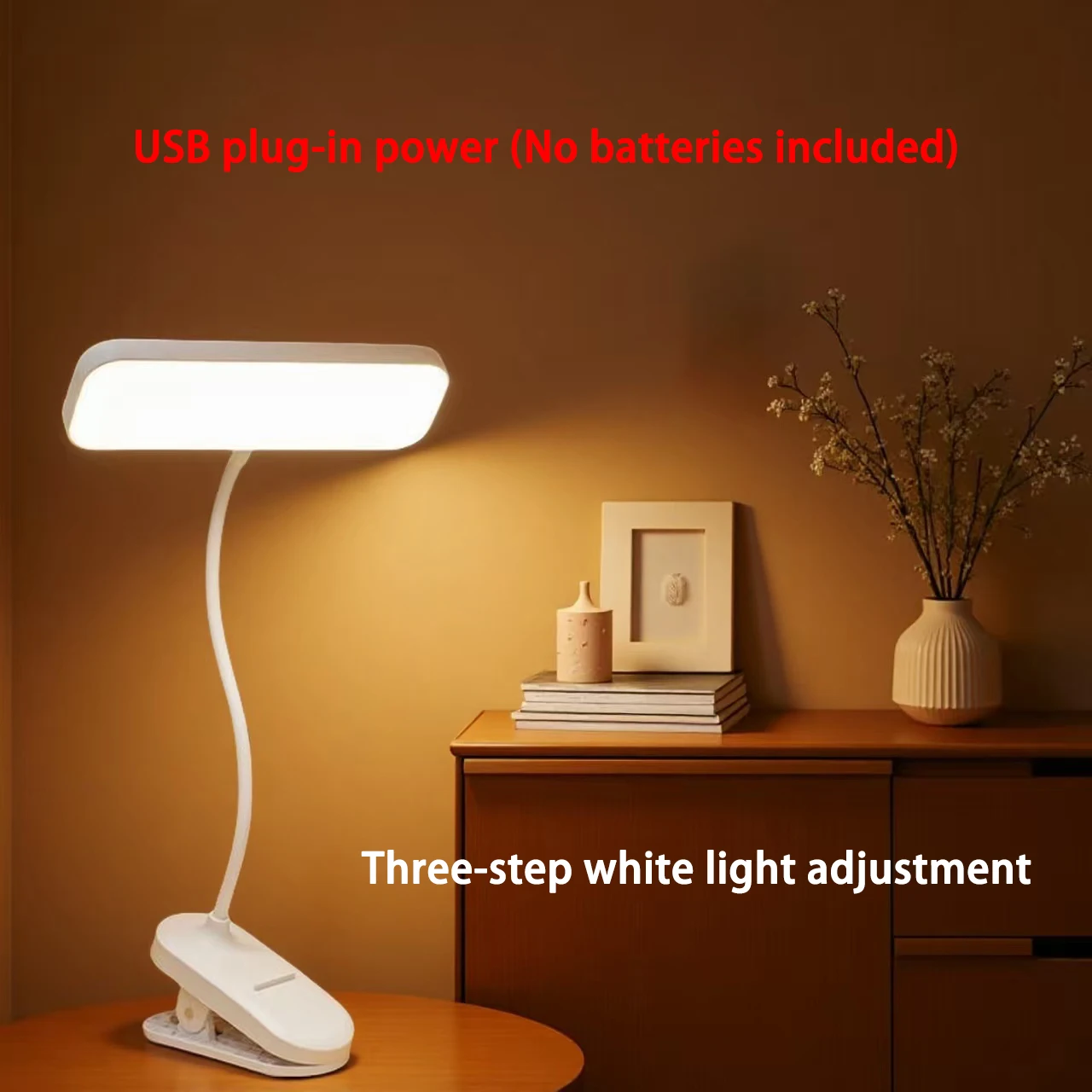 Clip on Lamp Plug in, 3 Levels White Light, Clamp & Stand Table Light for Office