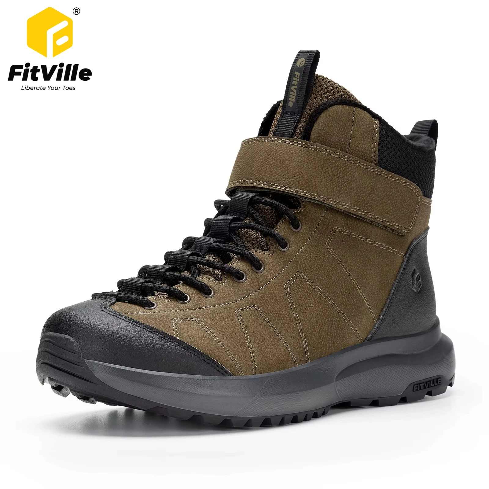 FitVille Extra Wide Toe Men's Winter Boots Warm Fur Lined Snow Boots for Men Slip Resistance Hiking Shoes Water-resistant -20℃