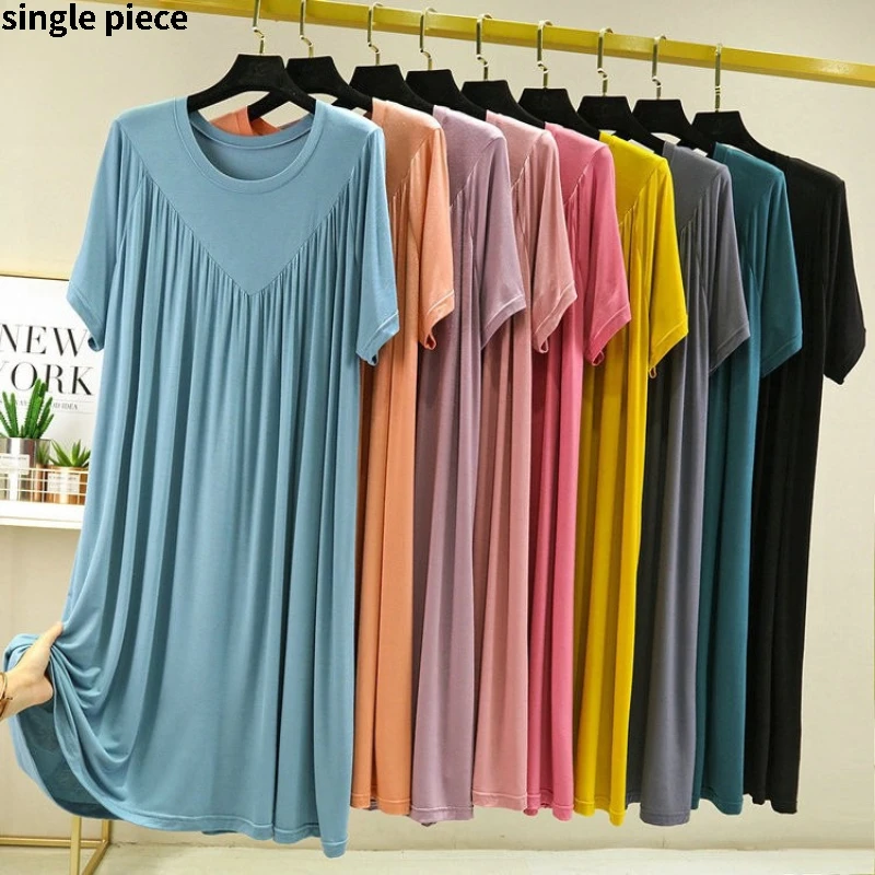 

Летнее тонкое свободное платье больших размеров, однотонная ночная рубашка для женщин с добавлением веса, плиссированная юбка трапециевидной формы снаружи