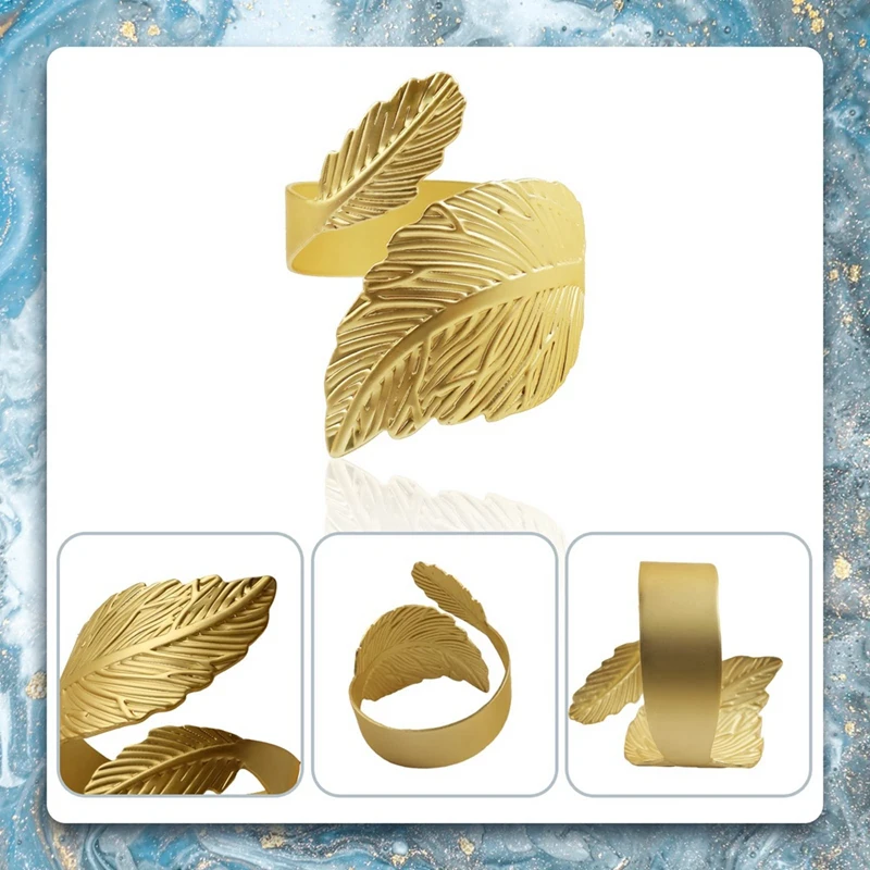 Leaf Shape Napkin Rings for Holidays Parties Weddings Family Casual Formal Occasions Decoration (12 Sets,) (Gold)