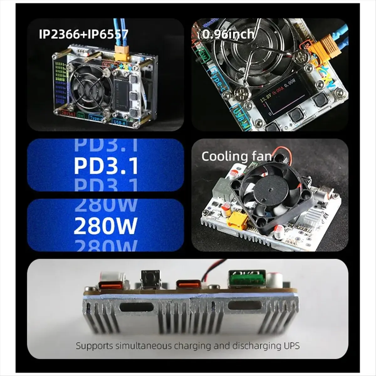 

PD3.1 140W+140W Fast Charging Module 0.96inch Li/Li-Iron 21700/18650 2S/3S/4S/5S/6S DIY Powerbank Motherboard XT30