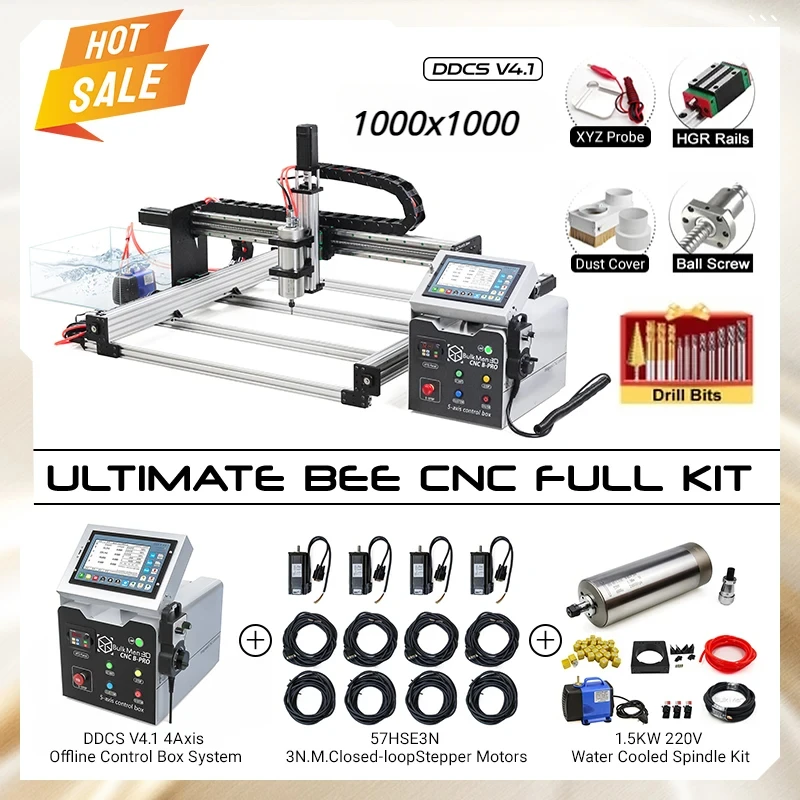 

20%OFF BulkMan 3D 1000x1000 ULTIMATE Bee CNC Machine Full Kit with 4-Axis DDCS V4.1 Offline Control Box System Wood CNC Router