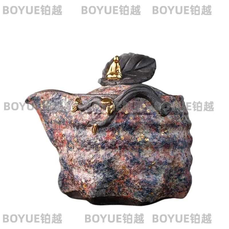 Japanese Style Coarse Pottery Teapot Handmade Retro Small Tea Pot Single Cup Bodhi Leaf Vessel Traditional Kung Fu Brewing