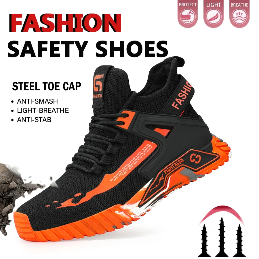 

Steel Toe Anti-Puncture Slip Resistant Safety Shoes For Men Breathable Men's Work Shoes Tough Comfortable Work Boots Shoes Man