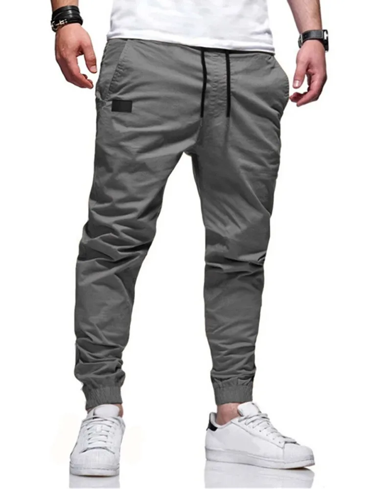 

Men's Casual Sports Cargo Pants Male Jogger Drawstring Elastic Waist Sweatpants Autumn Outdoor Multi-pocket Straight Trousers