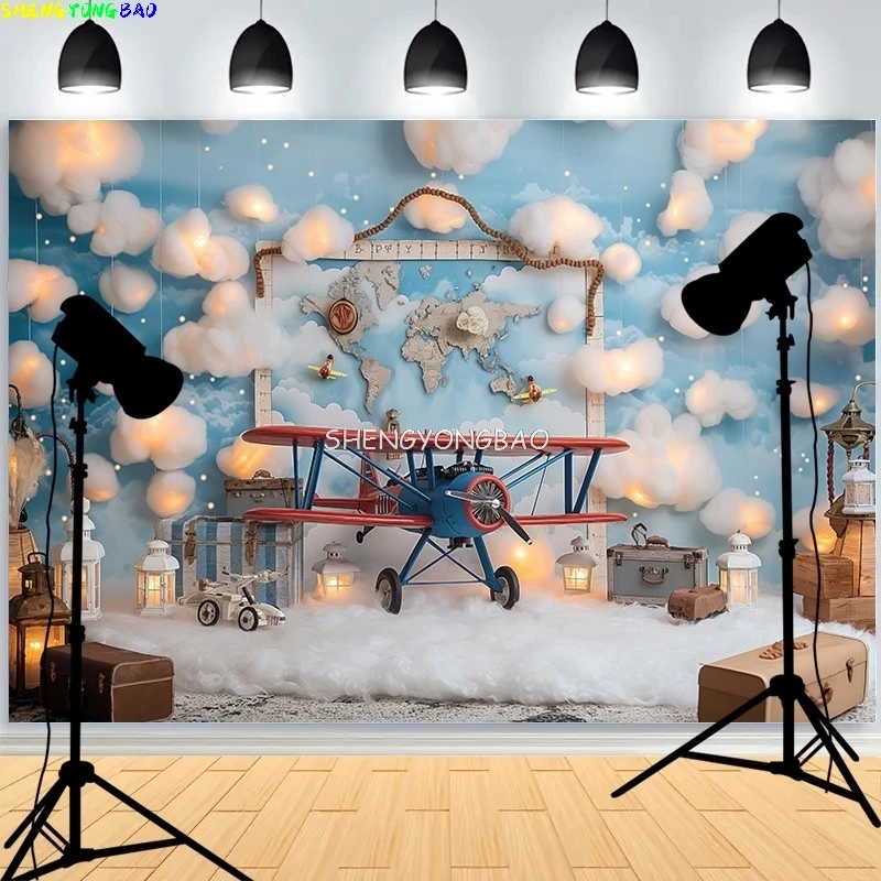 Toy Room Unicorn Balloons Door Photography Backdrops Lighthouse Cloud Moon Baby Birthday Party Photo Studio Background ET-04
