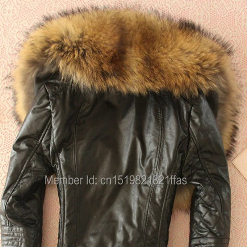 Manteau de moto en cuir véritable naturel pour femme, veste chaude, Super grande fourrure de raton laveur, peau de mouton, 2022