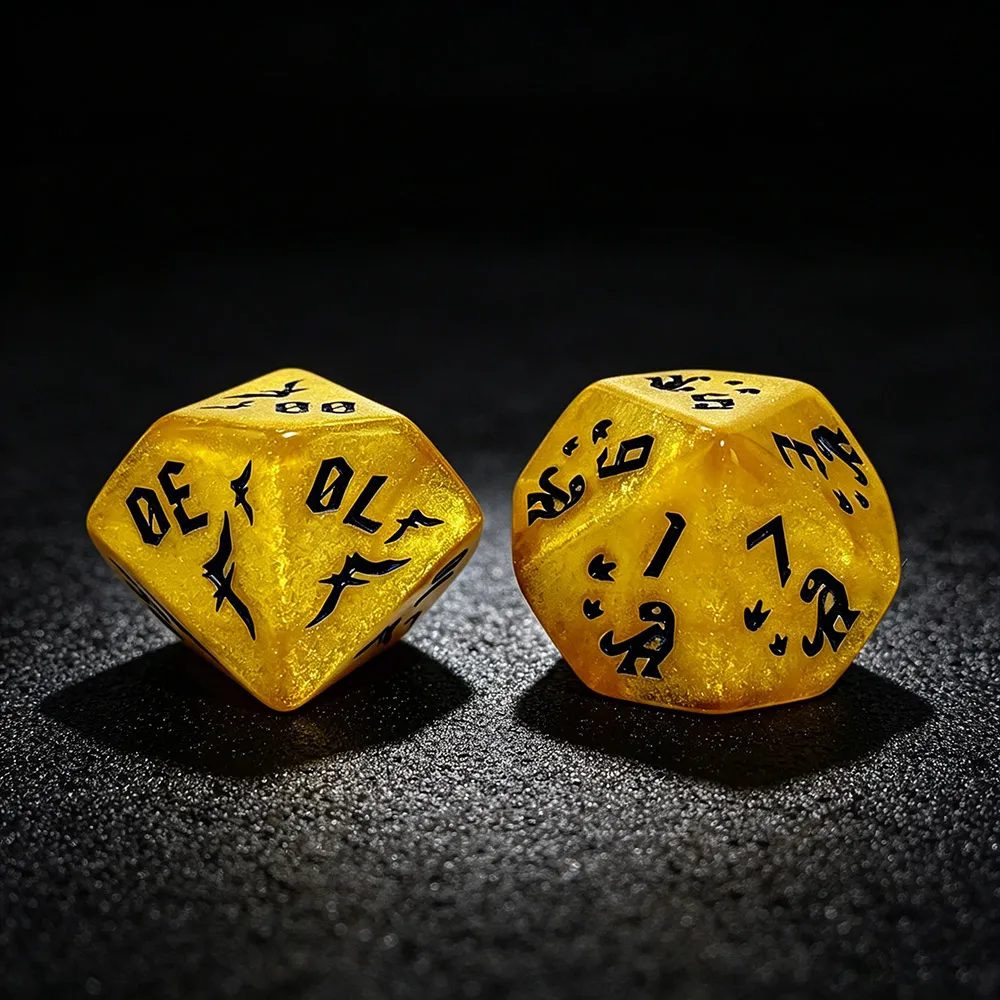 Jurassic Gold Dinosaur Dice Set, 7Pcs Yellow Engraved DND Dice with Blue Ink for Prehistoric Dinosaur TTRPG & Role Playing view 2