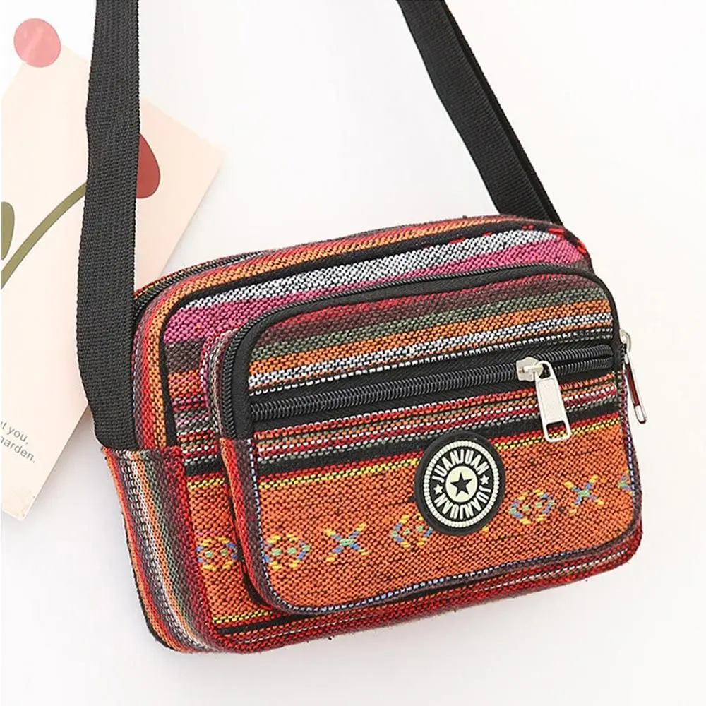 

Casual Nylon Shoulder Bag Multi Layered Stripe Print Classic Tote Bag Vintage Handbag Mother