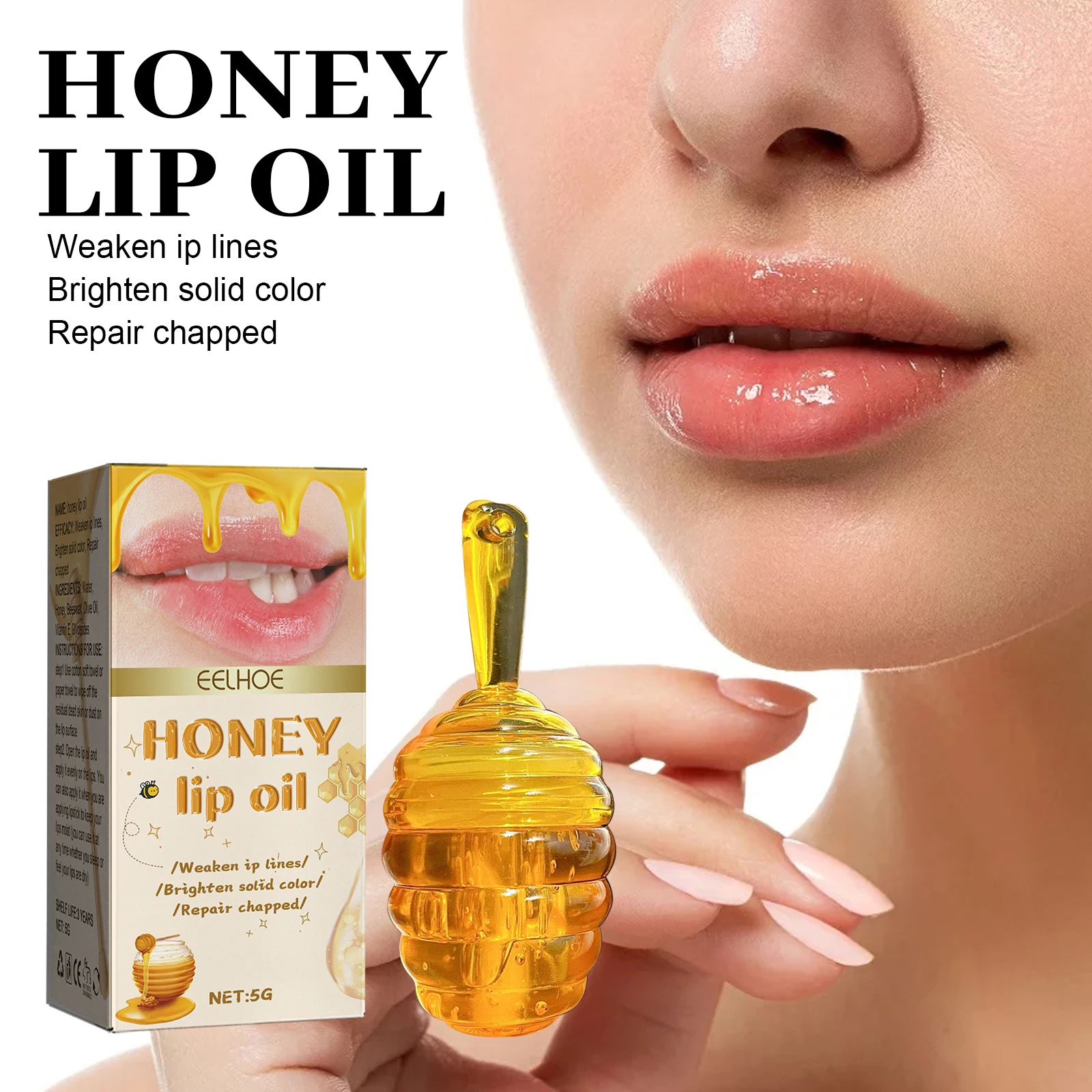 EELHOE aceite de labios de miel reduce las líneas de los labios previene la sequedad y el aceite de labios hidratante escamas 1 Uds