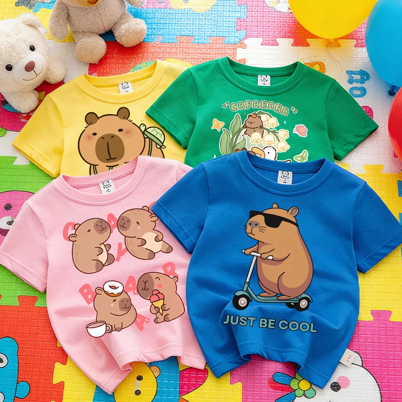 

Capybara T-shirt Cute Cartoon Print Girl Boy Toddler Streetwear Tees Short Sleeve Cotton Clothes Child Tops Anime Kawaii Popular