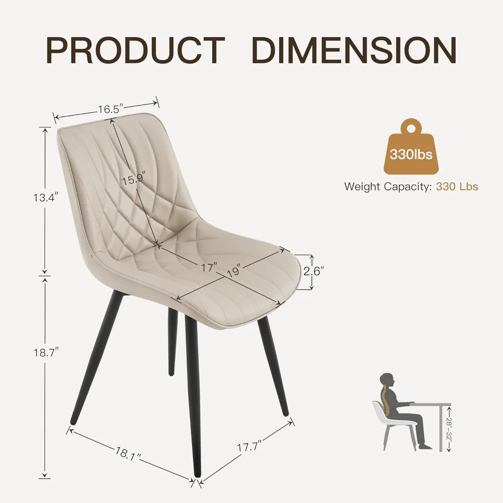 Ensemble de 2 chaises de salle à manger, chaises de cuisine en simili cuir du milieu du siècle, chaises d'appoint confortables sans accoudoirs, avec dossier rembourré