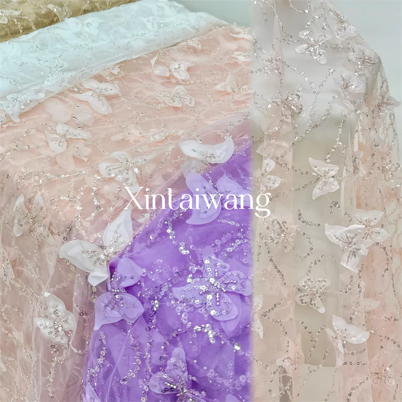 

Лидер продаж, оптовая цена, 3D Трехмерная бабочка из бисера, свадебное платье, современное вечернее платье, кружевное тканевое платье с блестками