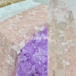 Hot wholesale price 3D three-dimensional butterfly beaded wedding dress fabric Modern evening dress sequin fabric lace