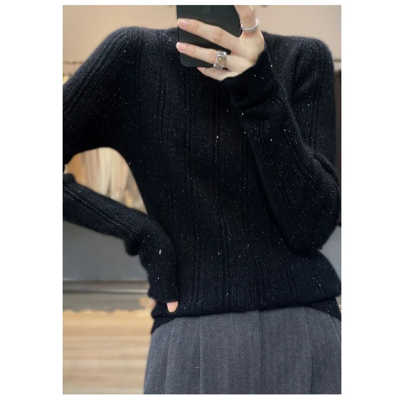 New Half-turtleneck Sweater for Autumn and Winter Clothes for Women's Sweater Tops for New Solid Color Inner Base Shirt