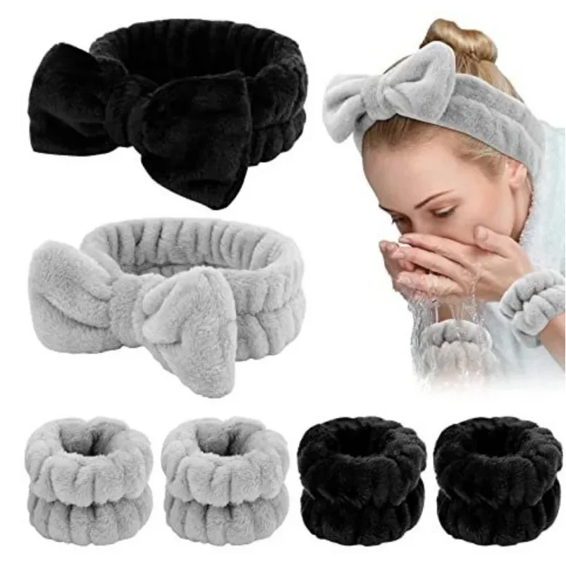 SPA Headband Bow HairBand Women Facial Makeup Head Bands Soft Coral Fleece Headwraps For Shower Washing Face Hair Accessories