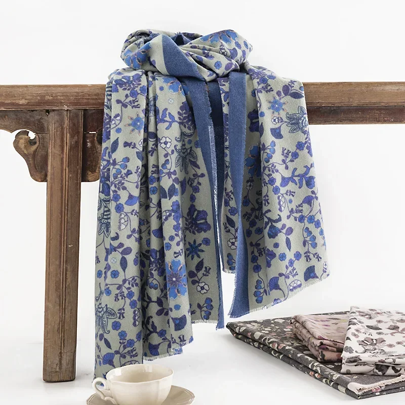 

Autumn Winter New Trend Small Fragmented Flower Women's Scarf Elegant Printed Imitation Cashmere Warm Scarves Shawl Accessories