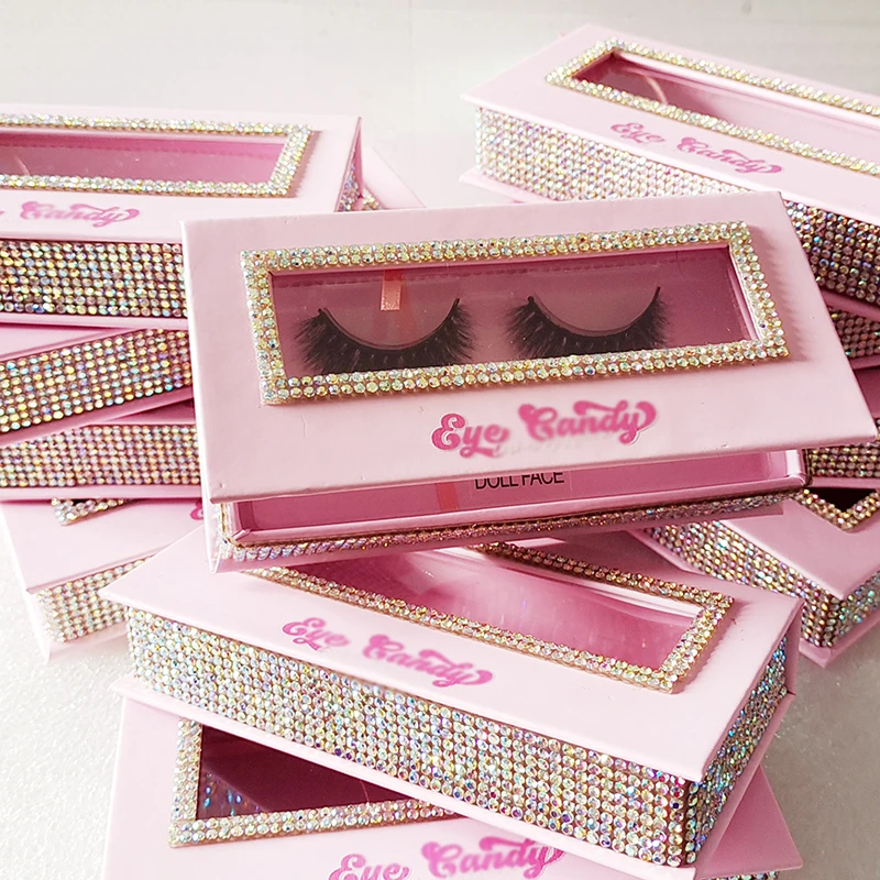 Customize Eyelash Packaging Wholesale Bulk 3d 25mm Mink Pink Lashes Case Glitter Diamond Eyelashes Package Custom Logo Lash Box