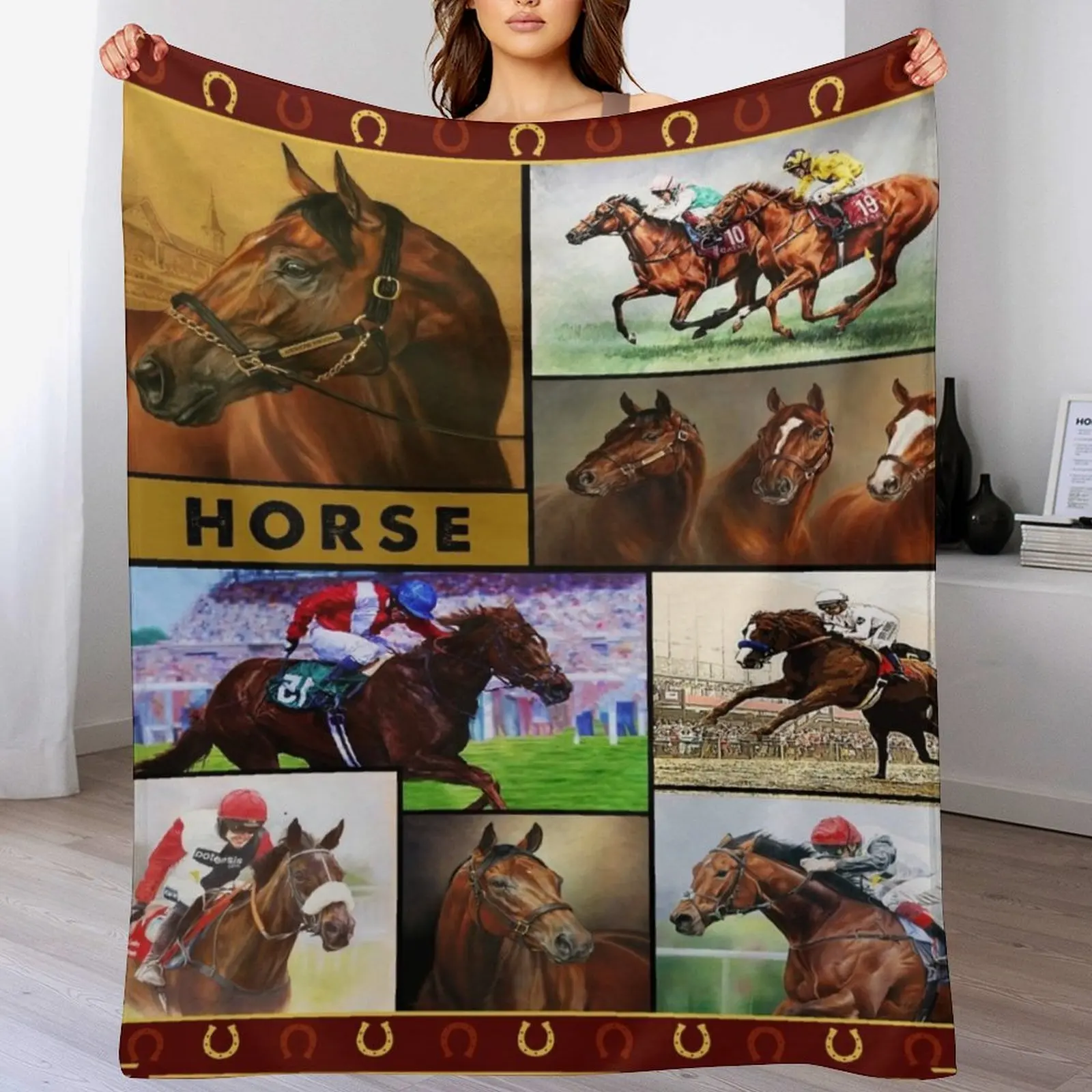

Horse Racing All Season Blanket Throw Blanket Warm Plush Fuzzy Blanket for Living Room