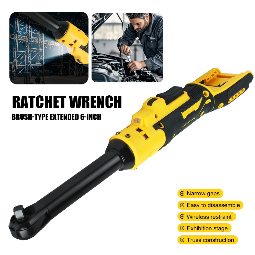 6-Zoll-Verlängerungs-Elektroschrauber mit hohem Drehmoment, 21 V Lithium-Ionen, 3/8 Zoll Ratschenschlüssel, Ratschengerät, kompatibel mit Dewalt oder Makita