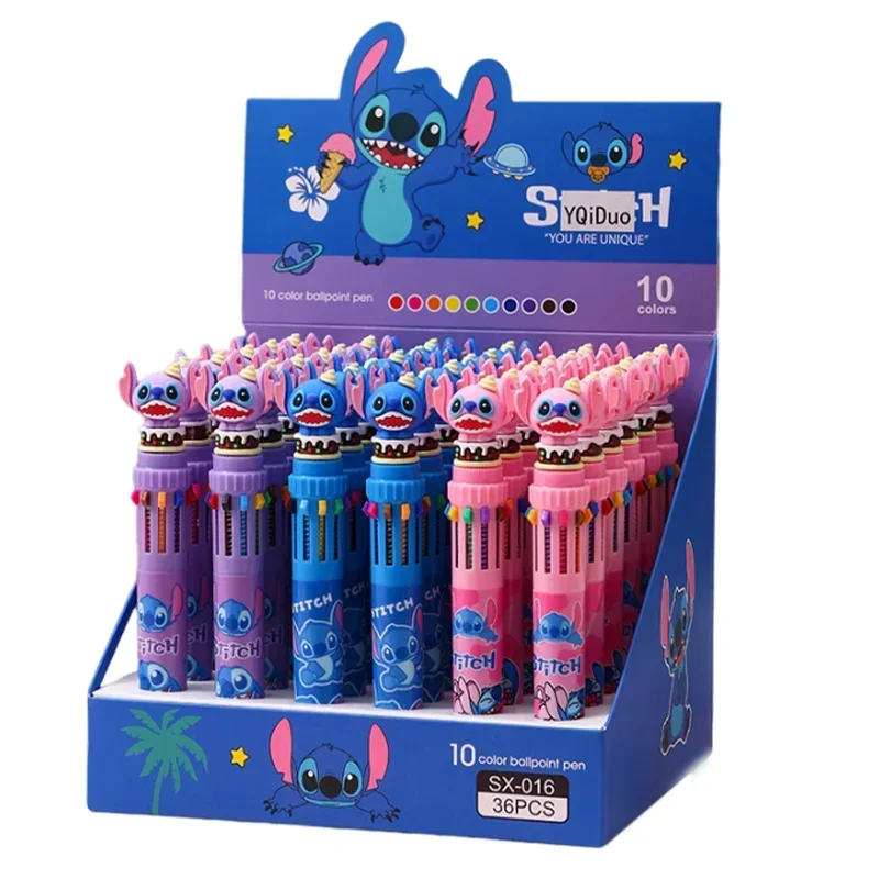 Imagem -06 - Disney 36 Peças Caneta Esferográfica Dez Cores Marcador Ponto Azul Kawaii Estudantes Multifuncional Cor Rawing Caneta 0.7 Papelaria Criativa