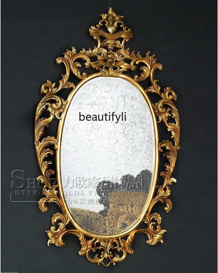 NQ European Neoclassical Furniture Postmodern Villa Customization French Luxury Carving Decorative Mirror Entrance Mirror