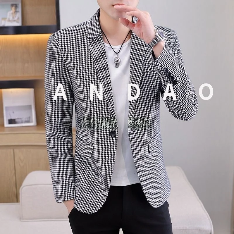 

Мужское облегающее клетчатое длинное пальто в клетку irt Jaet, весенне-осеннее молодежное корейское пальто Sle Busin, повседневное длинное пальто све с узором птицы