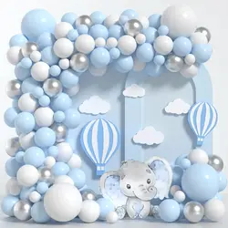 112Pcs Blue And White Balloons Arch Kit Blue Balloon Garland Kit Silver Balloons for Baby Shower Birthday Party Wedding Decor