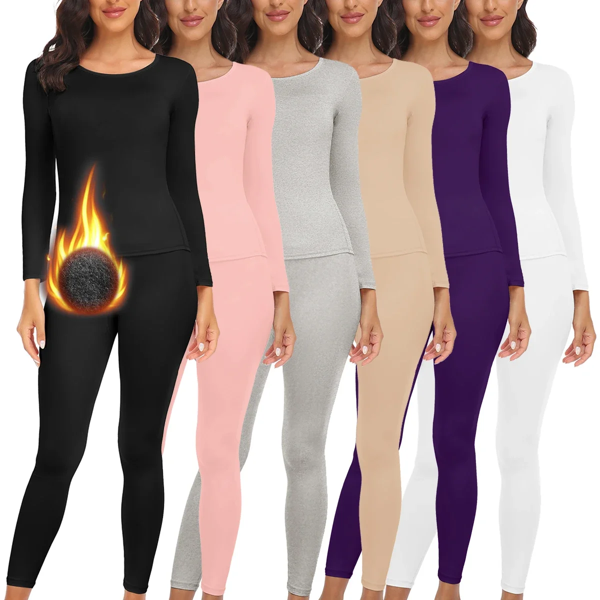 Women Thermal Underwear Set 2 pack Long Johns Ultra Soft Fleece Lined Base Layer Keep Warm Cold Weather Top Bottom