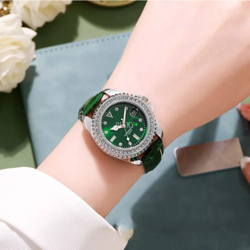 

New Simple Green Leather Ladies Luxury Watches Fashion Branded Quartz Watch for Women Dress Clocks Wristwatch relojes para damas