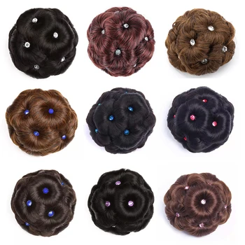 Aosi-女性用合成高温ファイバーシニヨン、カーリーヘアバン、donutクリップ-ヘアピース、9花