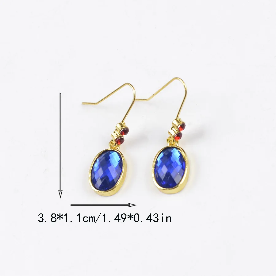 DIY accessories European and American new retro geometric gold blue ruby earrings, high-end minimalist elegance temperament pend