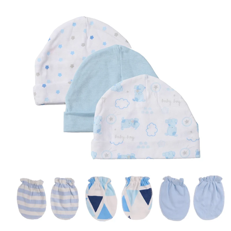 

Kiddiezoom Newborn Baby Hats+Gloves Sets 0-6M Infants Boy Girl Accessories Kid Sleeping Safety Stuff