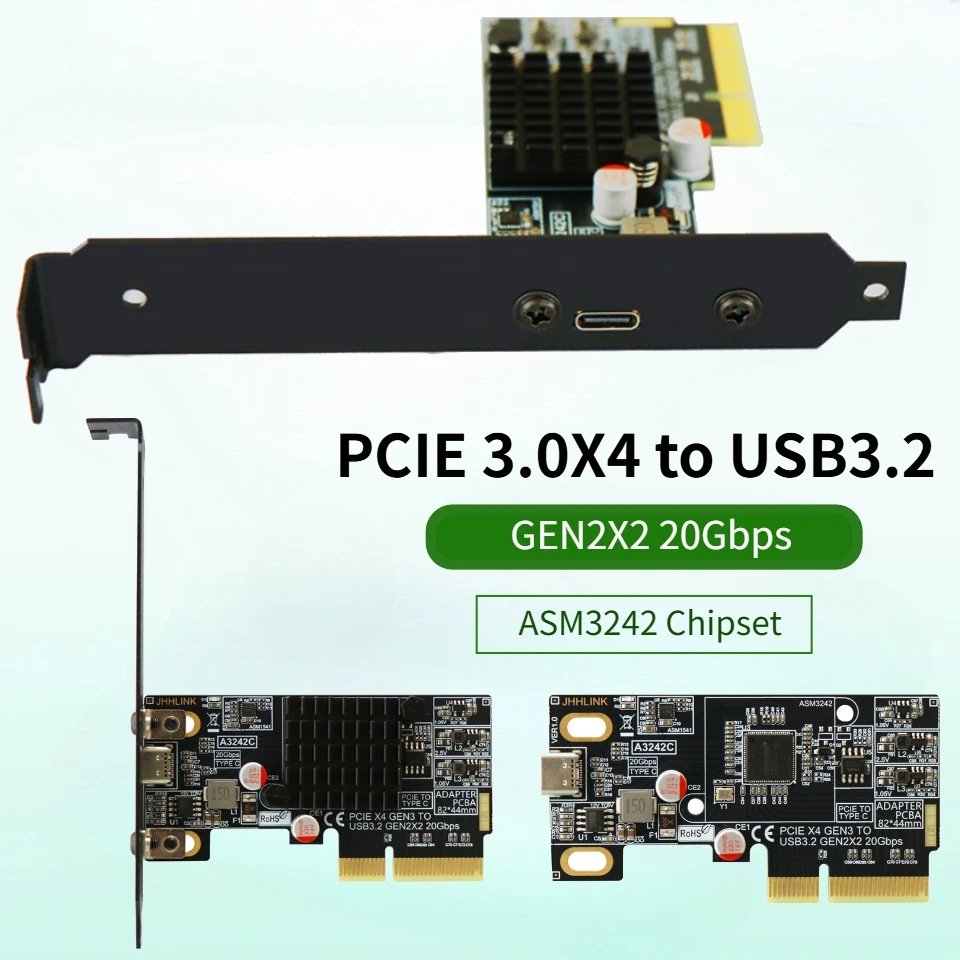 USB-C PCIE Card Type C PCI-Express 3.0 4X to USB 3.2 Gen 2X2 (20Gbps) ASM3242 Chipset For PC Desktop Expansion Adapter X4/X8/X16