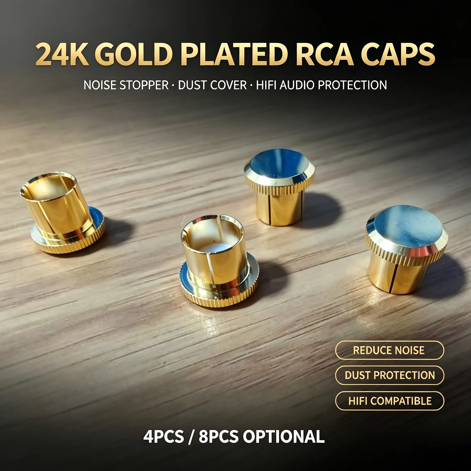 24K Gold Plated Copper RCA Plug Caps HiFi Audio Jack Protective Noise Stopper Dust Cover for Amplifier DAC CD Player
