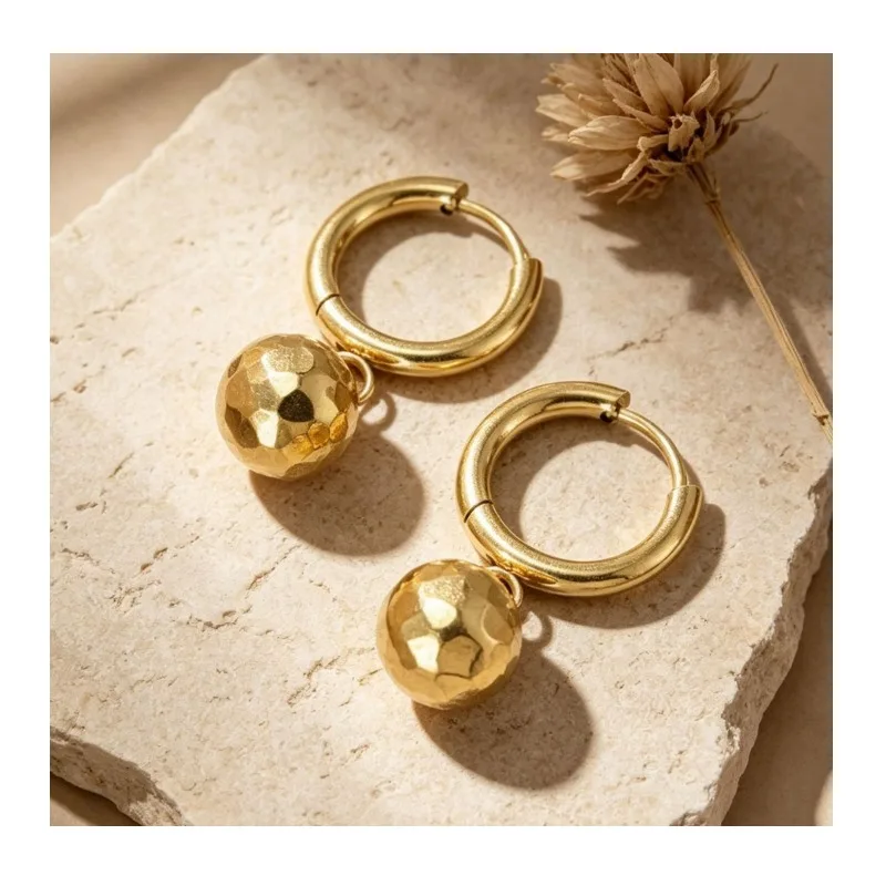 

Stainless Steel Hammer Pattern Gold Ball Ear Buckle High Color Retention Plated Real Gold Niche Light Luxury Earrings