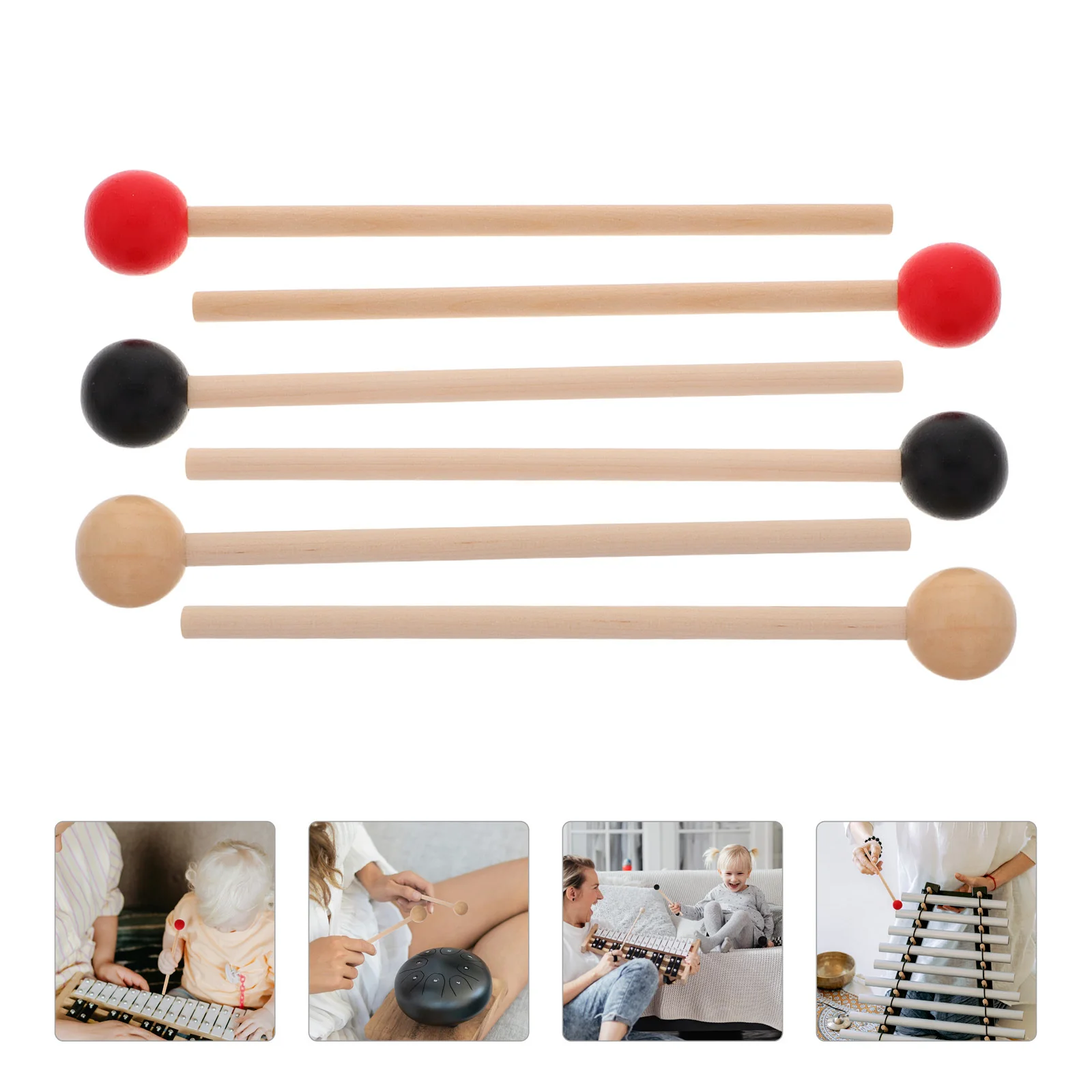 

3Pairs Wooden Percussion Drum Mallets Ergonomic Grip for Xylophone and Small Drums Versatile Musical Instrument Sticks