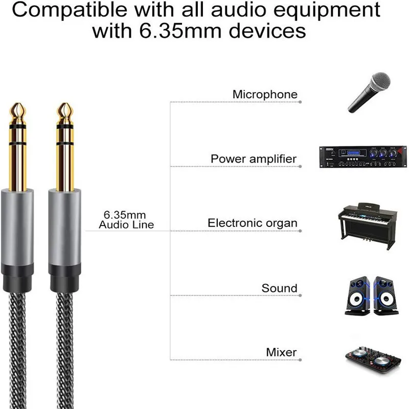 3.5mm do podwójnego kabla Audio 6.35mm przewód Stereo Y-Splitter TRS kabel AUX męski 6.35 do 3.5 Jack do wzmacniacza głośnikowego Adapter 6.35mm