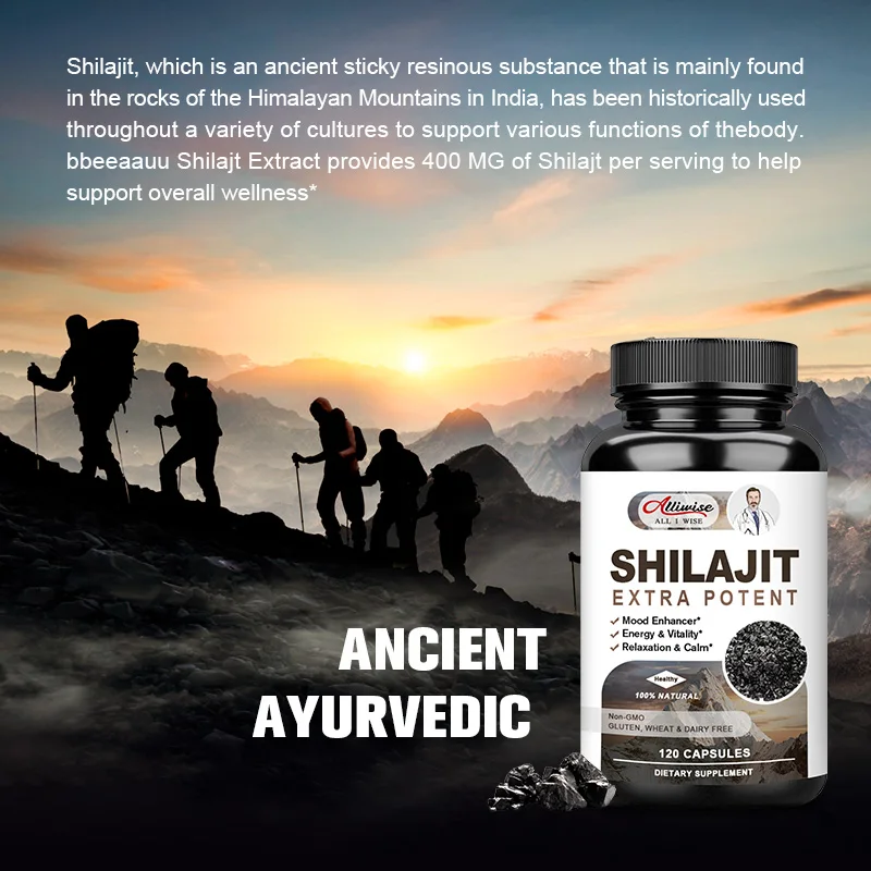 Alliwise 100% ORGANIC Shilajit Capsules Helps Memory and Energy Replenishment for Male Hormone Balance