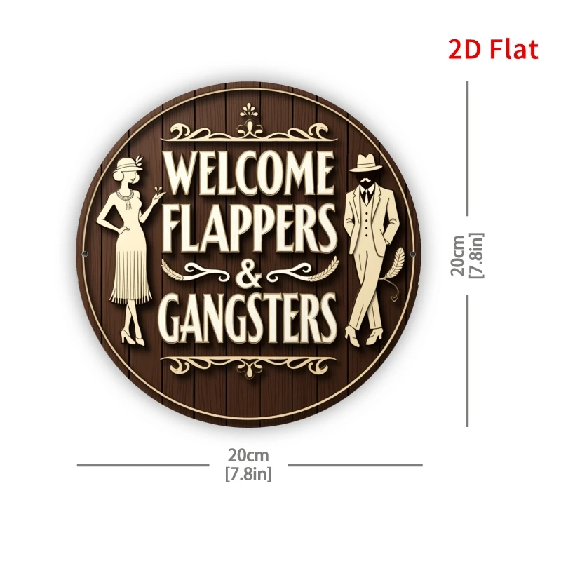 Vintage 1920S Prohibition-Themed Metal Wall Decoration Featuring Gangsters And Dancing Girls with a Welcome Sign